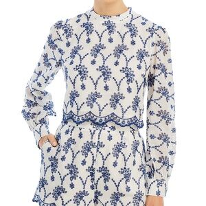 Aqua Blue and White Eyelet Blouse